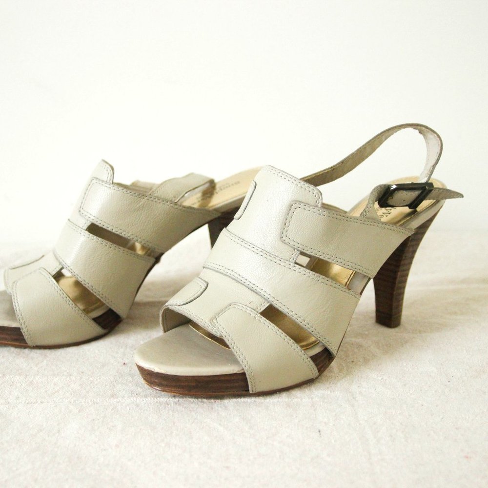 Beige Leather Heeled Sandals